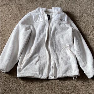 White north face fleece zip up jacket